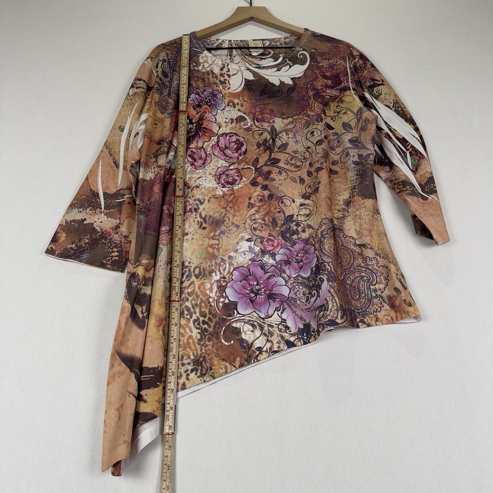 Jess & Jane‎ Top Womens XL Pink Brown Embellished Colorful Artsy Boho Asymmetric - Picture 13 of 13